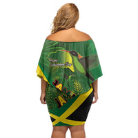 Jamaica Independence Day Off Shoulder Short Dress Swallow-tail Hummingbird Tropical Plants and National Flag - Wonder Print Shop