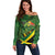 Jamaica Independence Day Off Shoulder Sweater Swallow-tail Hummingbird Tropical Plants and National Flag - Wonder Print Shop