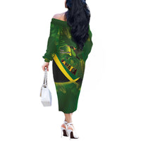 Jamaica Independence Day Off The Shoulder Long Sleeve Dress Swallow-tail Hummingbird Tropical Plants and National Flag - Wonder Print Shop