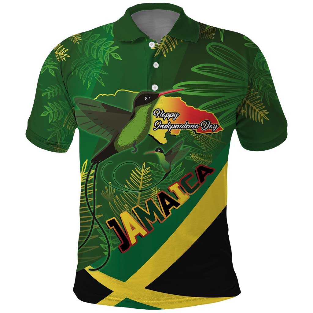 Jamaica Independence Day Polo Shirt Swallow-tail Hummingbird Tropical Plants and National Flag - Wonder Print Shop