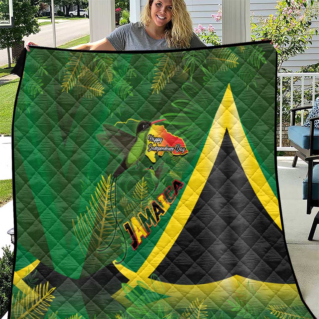 Jamaica Independence Day Quilt Swallow-tail Hummingbird Tropical Plants and National Flag - Wonder Print Shop