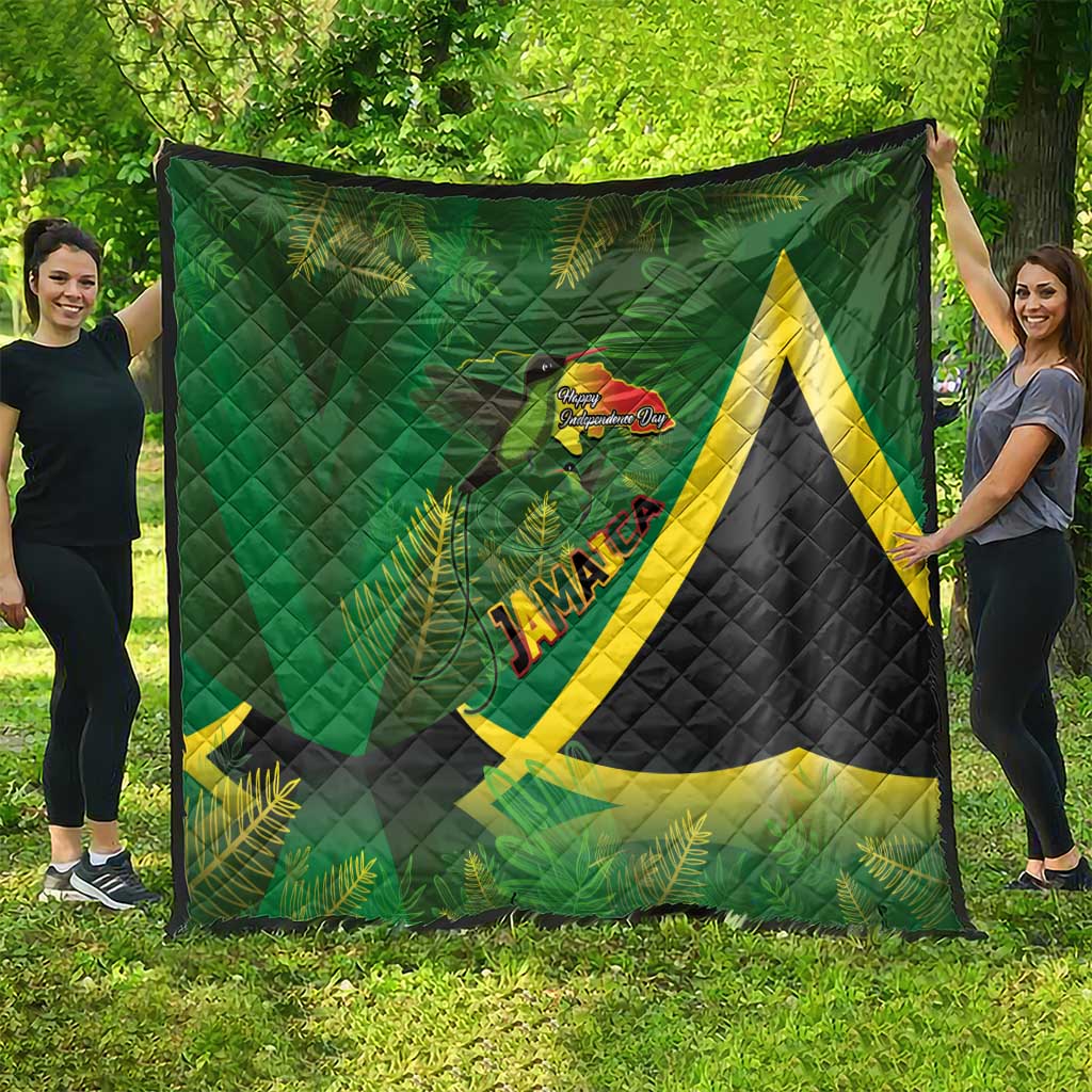 Jamaica Independence Day Quilt Swallow-tail Hummingbird Tropical Plants and National Flag - Wonder Print Shop