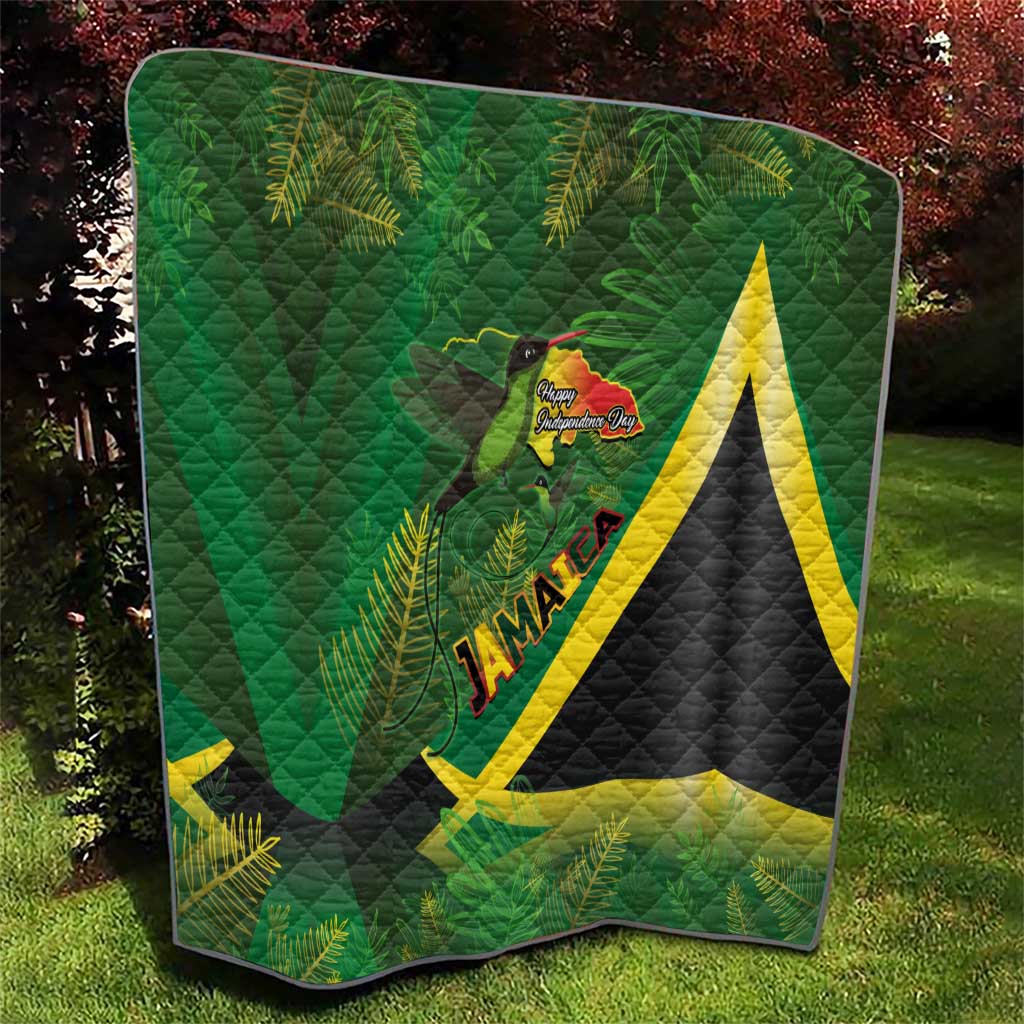 Jamaica Independence Day Quilt Swallow-tail Hummingbird Tropical Plants and National Flag - Wonder Print Shop