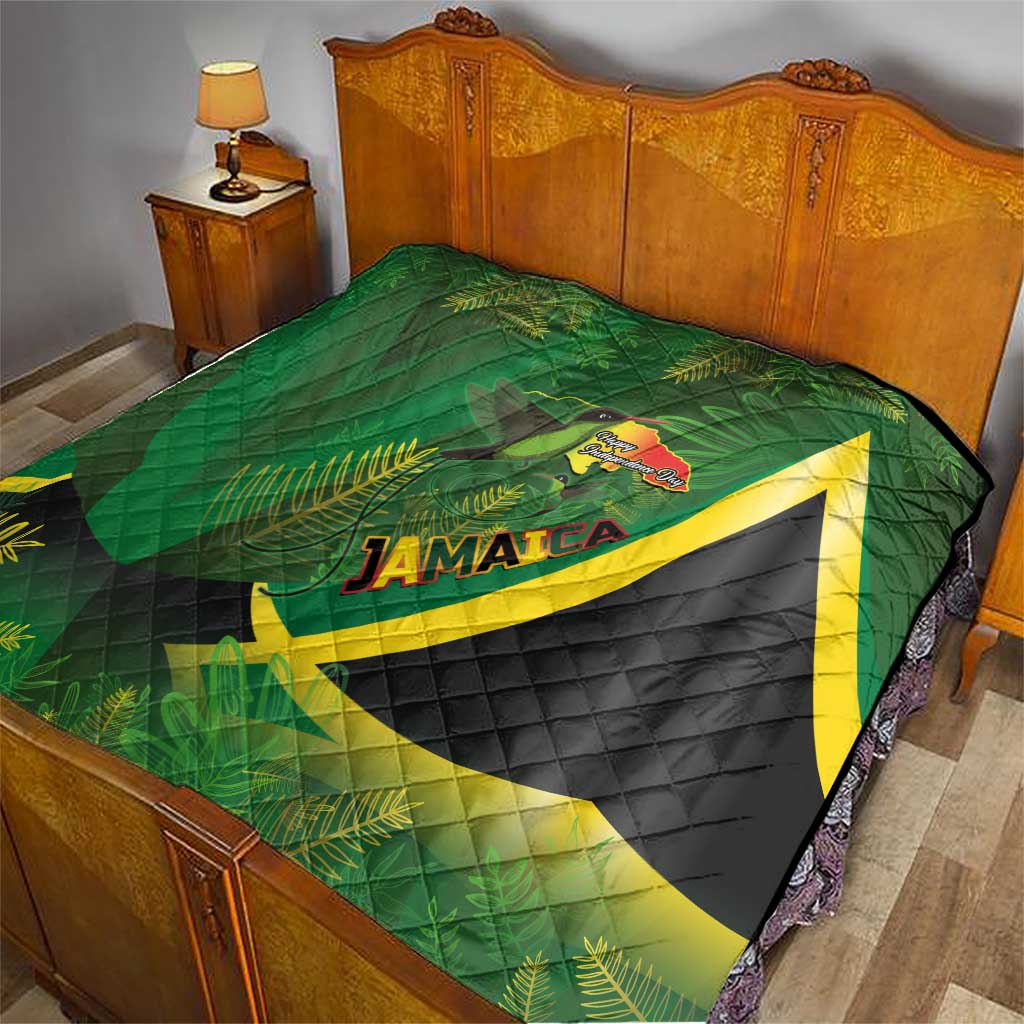 Jamaica Independence Day Quilt Swallow-tail Hummingbird Tropical Plants and National Flag - Wonder Print Shop