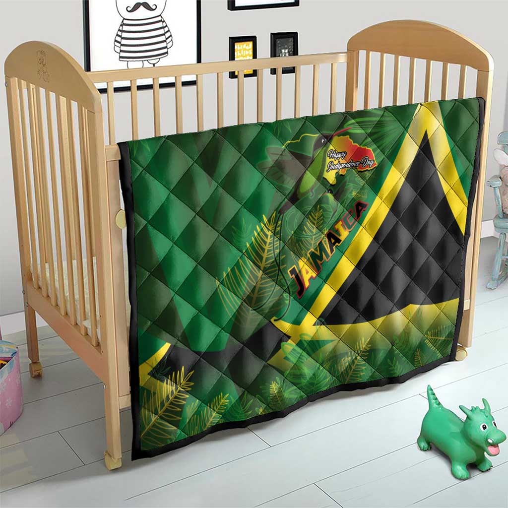 Jamaica Independence Day Quilt Swallow-tail Hummingbird Tropical Plants and National Flag - Wonder Print Shop