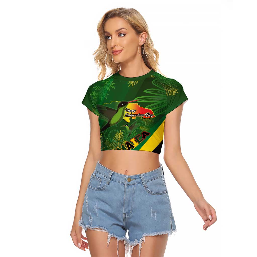 Jamaica Independence Day Raglan Cropped T Shirt Swallow-tail Hummingbird Tropical Plants and National Flag - Wonder Print Shop