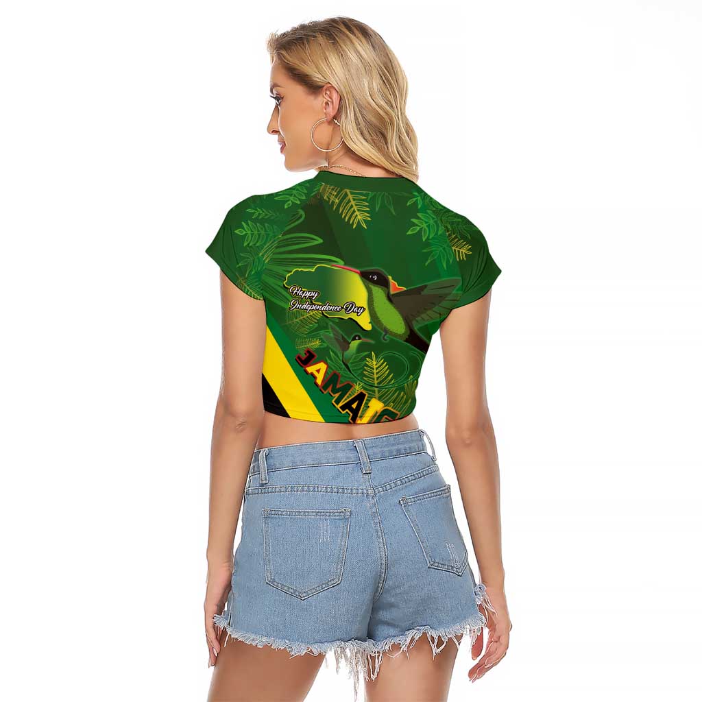 Jamaica Independence Day Raglan Cropped T Shirt Swallow-tail Hummingbird Tropical Plants and National Flag - Wonder Print Shop