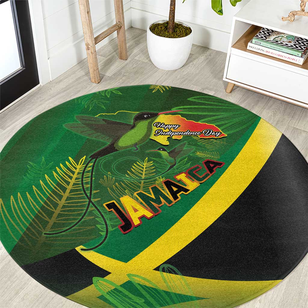 Jamaica Independence Day Round Carpet Swallow-tail Hummingbird Tropical Plants and National Flag - Wonder Print Shop