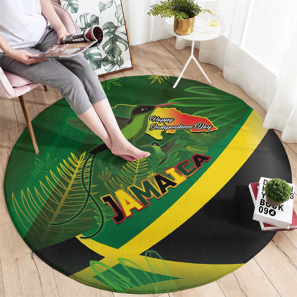 Jamaica Independence Day Round Carpet Swallow-tail Hummingbird Tropical Plants and National Flag - Wonder Print Shop