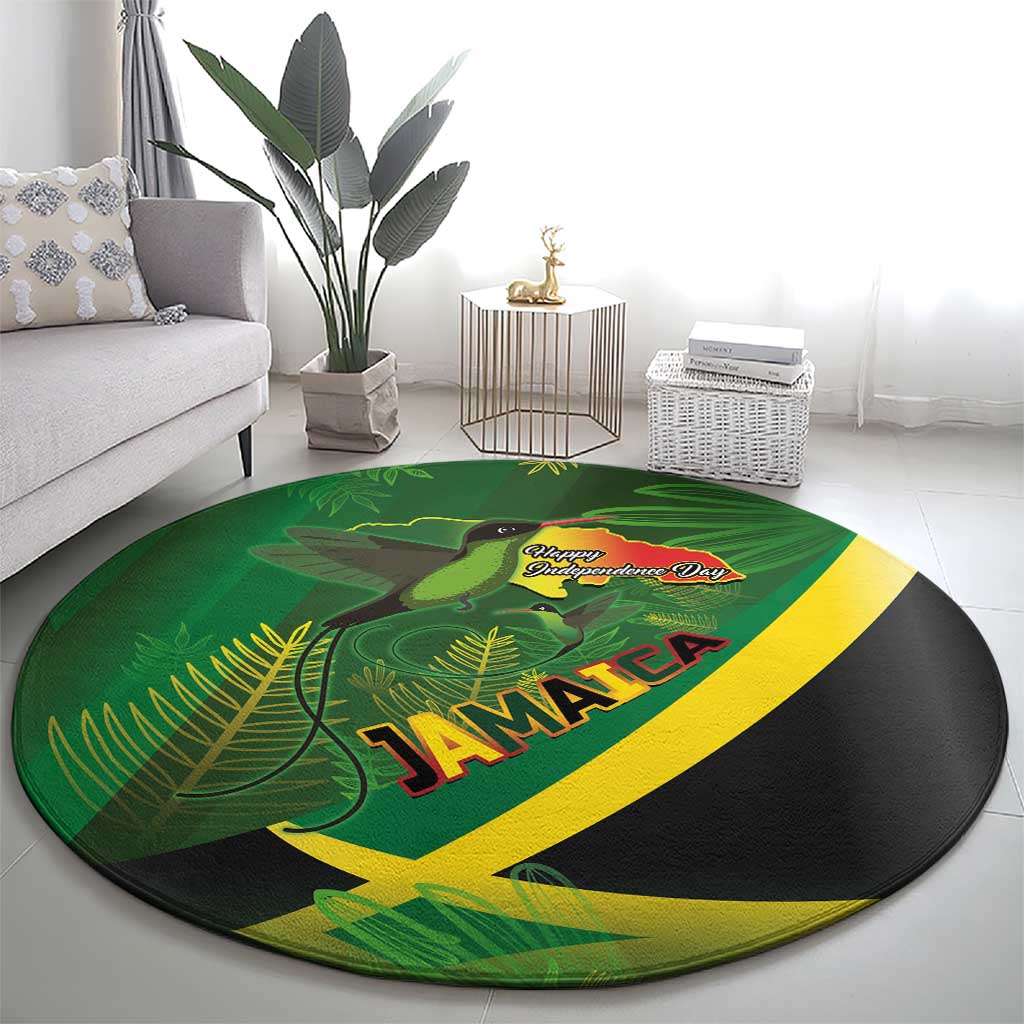 Jamaica Independence Day Round Carpet Swallow-tail Hummingbird Tropical Plants and National Flag - Wonder Print Shop