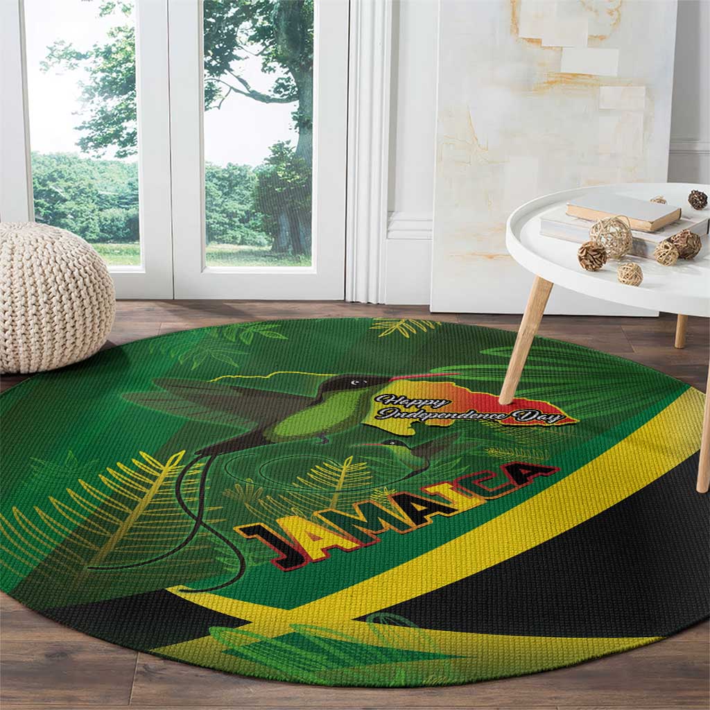 Jamaica Independence Day Round Carpet Swallow-tail Hummingbird Tropical Plants and National Flag - Wonder Print Shop