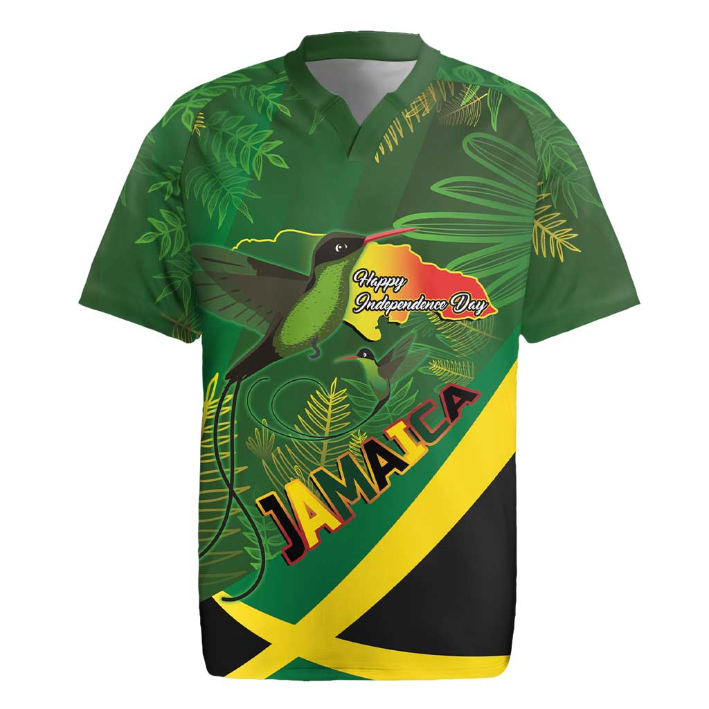Jamaica Independence Day Rugby Jersey Swallow-tail Hummingbird Tropical Plants and National Flag - Wonder Print Shop
