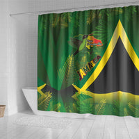 Jamaica Independence Day Shower Curtain Swallow-tail Hummingbird Tropical Plants and National Flag - Wonder Print Shop