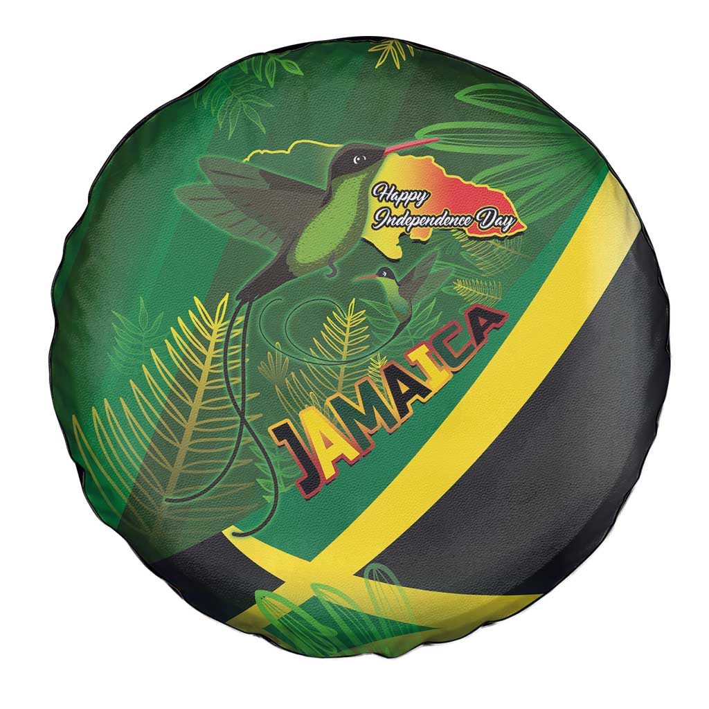 Jamaica Independence Day Spare Tire Cover Swallow-tail Hummingbird Tropical Plants and National Flag - Wonder Print Shop