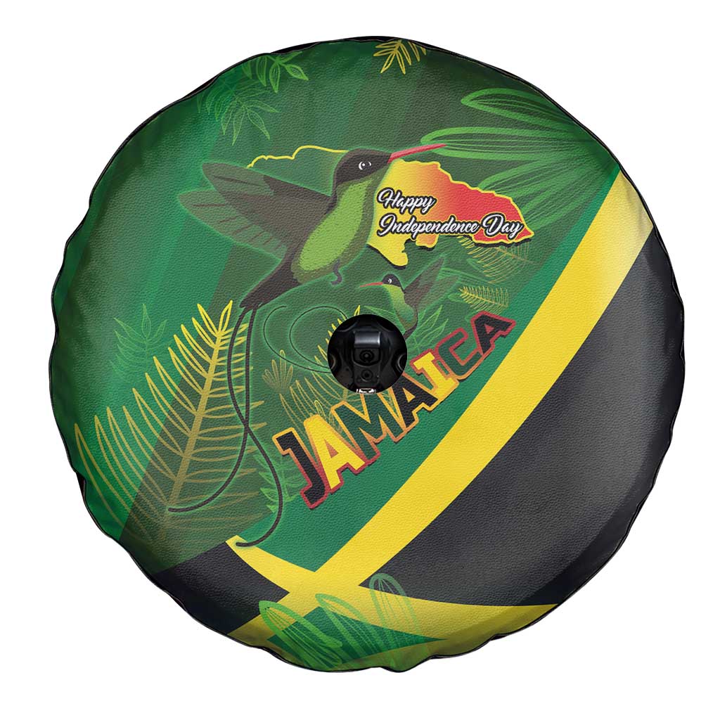 Jamaica Independence Day Spare Tire Cover Swallow-tail Hummingbird Tropical Plants and National Flag - Wonder Print Shop