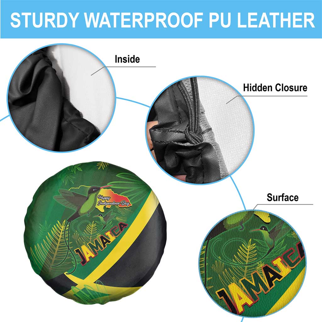 Jamaica Independence Day Spare Tire Cover Swallow-tail Hummingbird Tropical Plants and National Flag - Wonder Print Shop