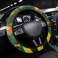 Jamaica Independence Day Steering Wheel Cover Swallow-tail Hummingbird Tropical Plants and National Flag - Wonder Print Shop