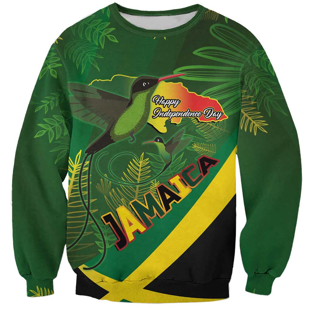 Jamaica Independence Day Sweatshirt Swallow-tail Hummingbird Tropical Plants and National Flag - Wonder Print Shop