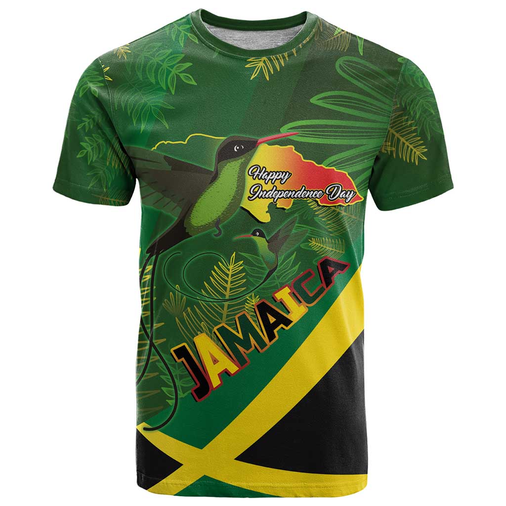 Jamaica Independence Day T Shirt Swallow-tail Hummingbird Tropical Plants and National Flag - Wonder Print Shop