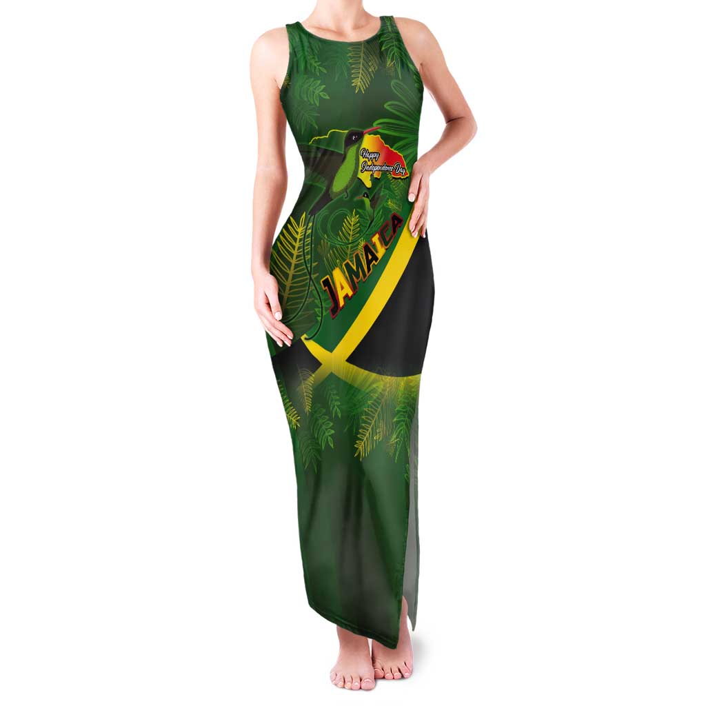 Jamaica Independence Day Tank Maxi Dress Swallow-tail Hummingbird Tropical Plants and National Flag - Wonder Print Shop