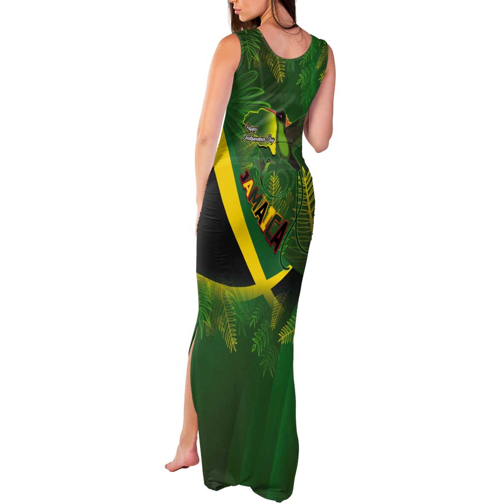 Jamaica Independence Day Tank Maxi Dress Swallow-tail Hummingbird Tropical Plants and National Flag - Wonder Print Shop