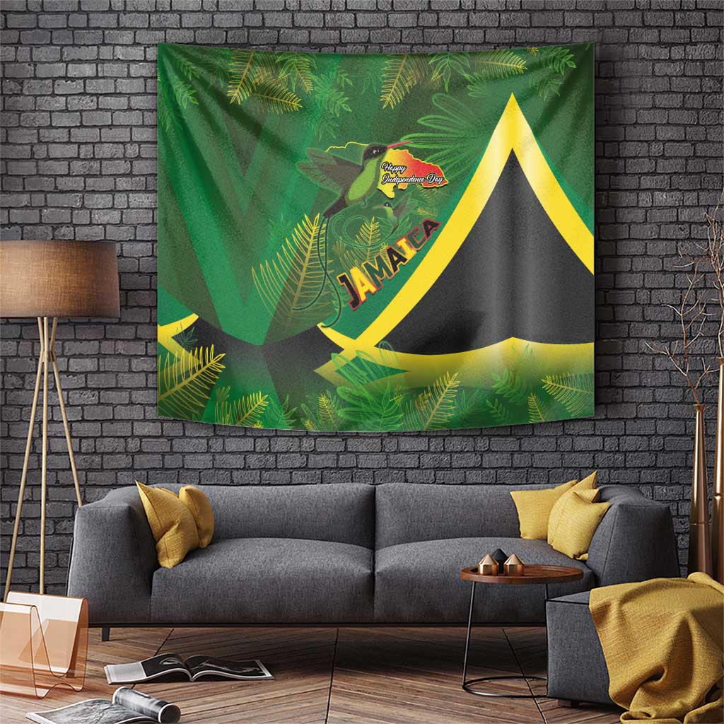 Jamaica Independence Day Tapestry Swallow-tail Hummingbird Tropical Plants and National Flag - Wonder Print Shop