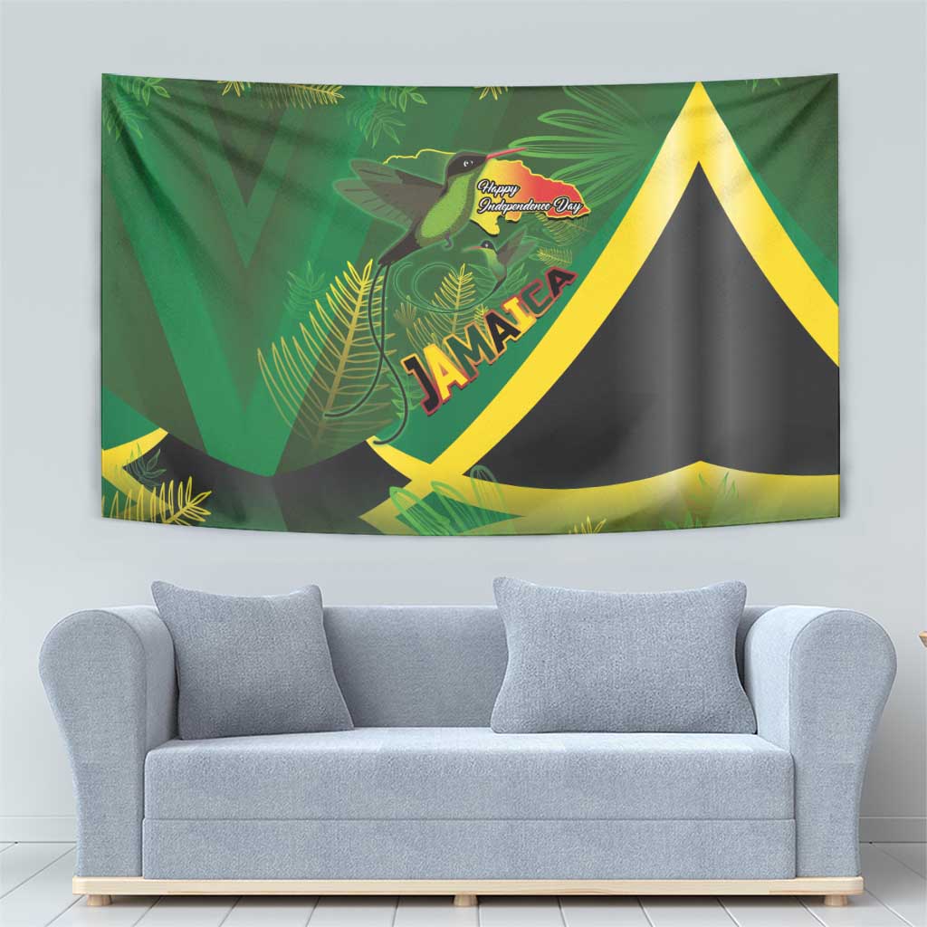 Jamaica Independence Day Tapestry Swallow-tail Hummingbird Tropical Plants and National Flag - Wonder Print Shop