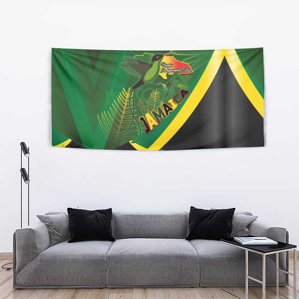 Jamaica Independence Day Tapestry Swallow-tail Hummingbird Tropical Plants and National Flag - Wonder Print Shop