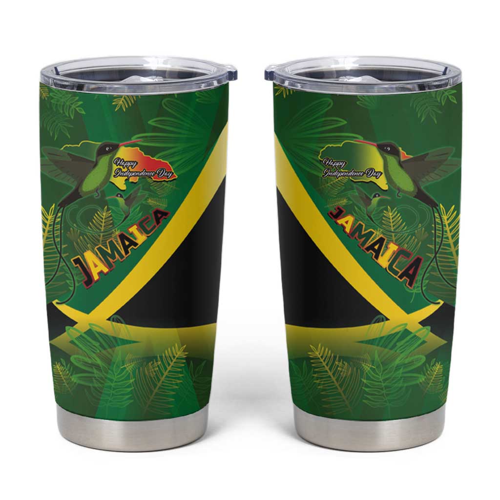Jamaica Independence Day Tumbler Cup Swallow-tail Hummingbird Tropical Plants and National Flag - Wonder Print Shop