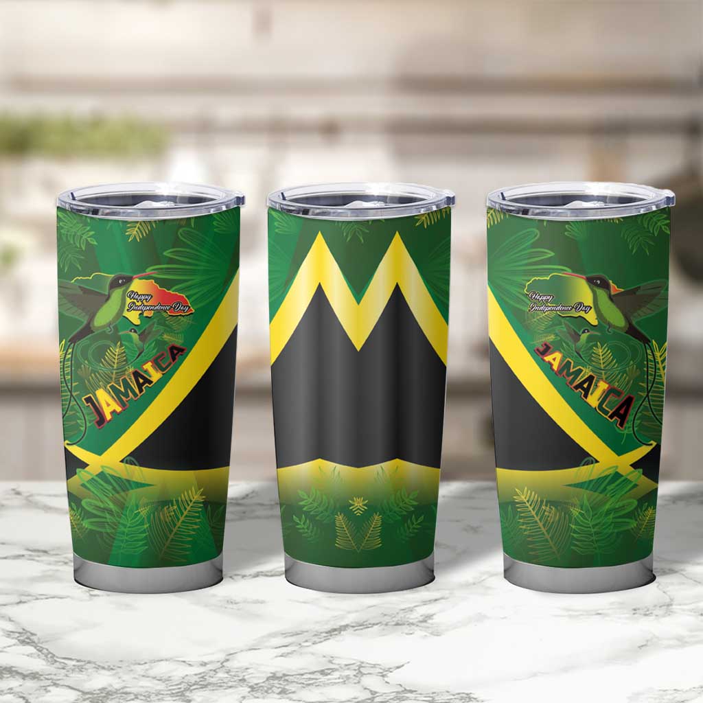 Jamaica Independence Day Tumbler Cup Swallow-tail Hummingbird Tropical Plants and National Flag - Wonder Print Shop