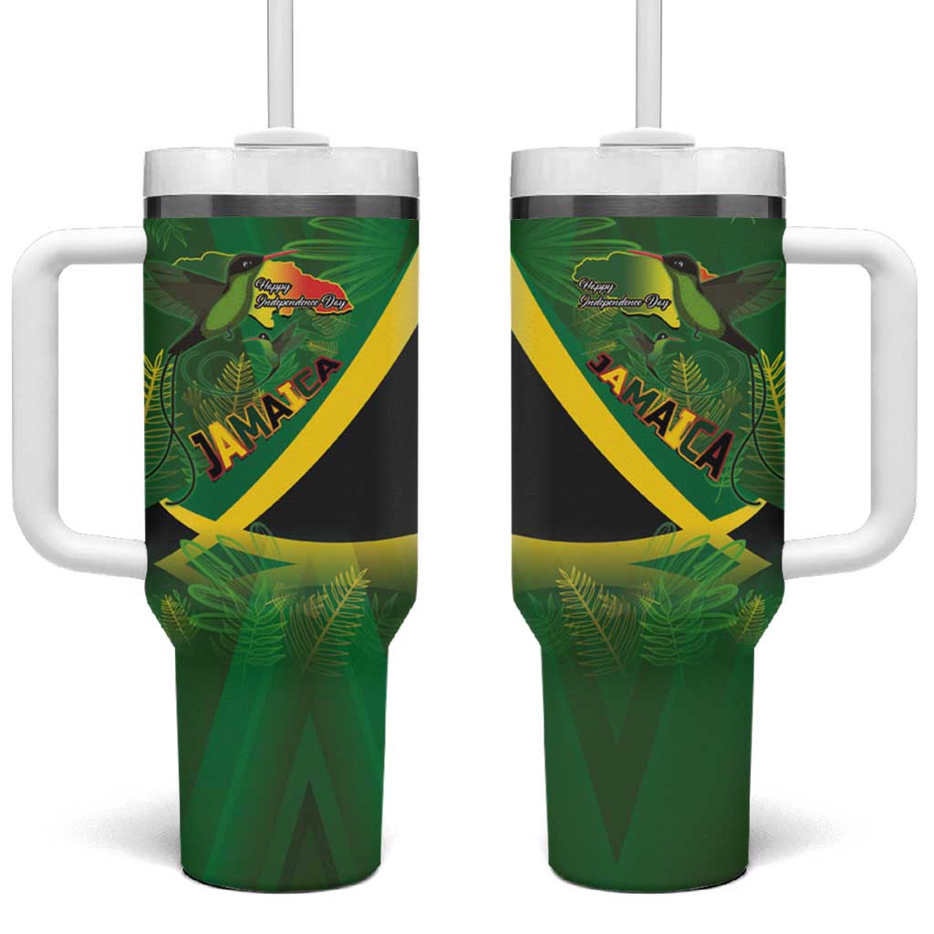 Jamaica Independence Day Tumbler With Handle Swallow-tail Hummingbird Tropical Plants and National Flag - Wonder Print Shop