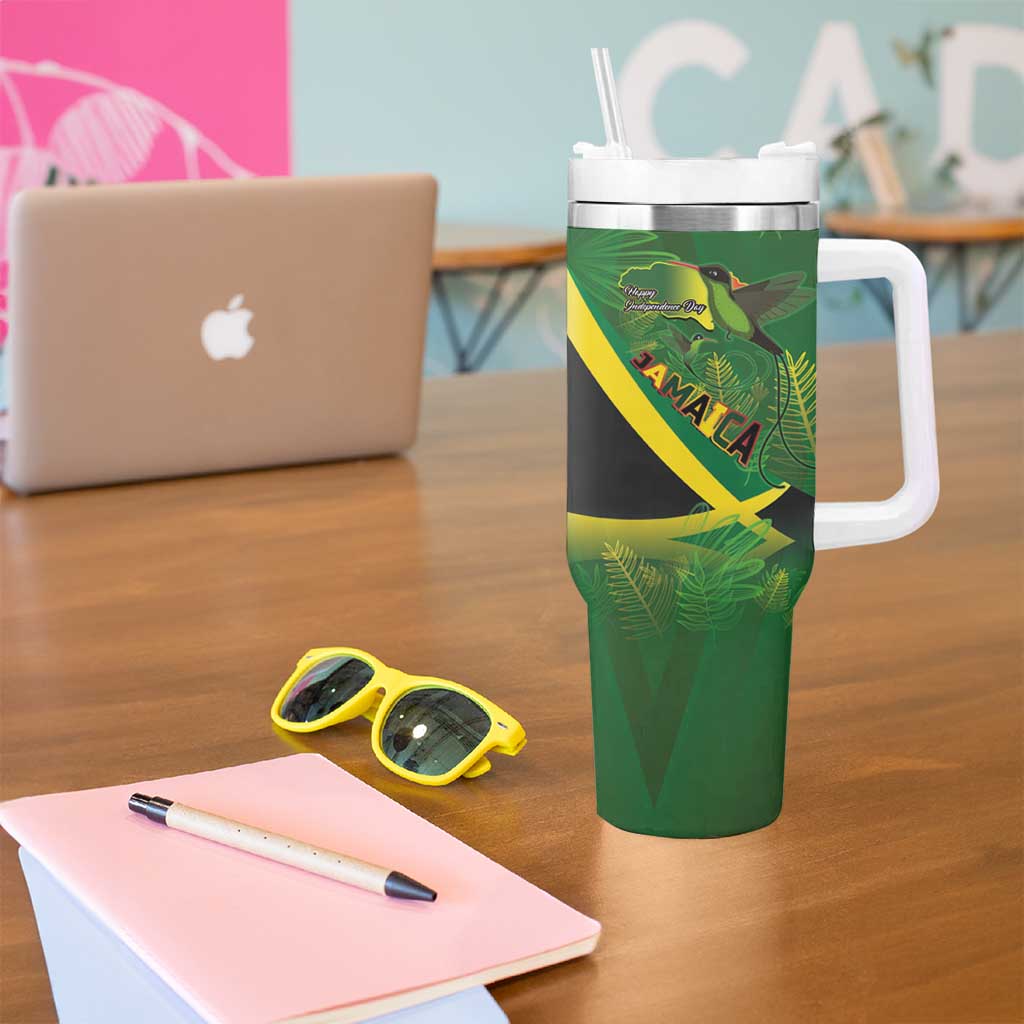 Jamaica Independence Day Tumbler With Handle Swallow-tail Hummingbird Tropical Plants and National Flag - Wonder Print Shop