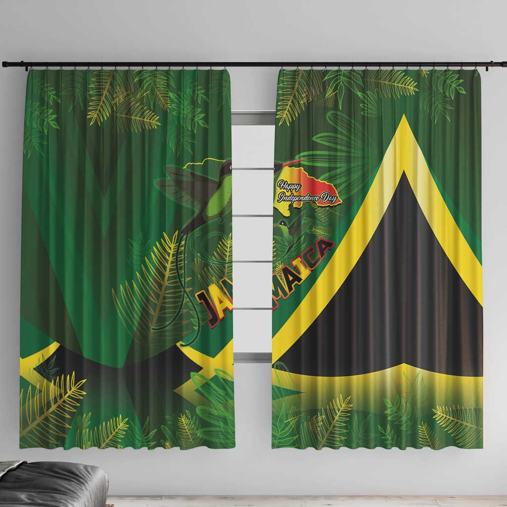 Jamaica Independence Day Window Curtain Swallow-tail Hummingbird Tropical Plants and National Flag - Wonder Print Shop