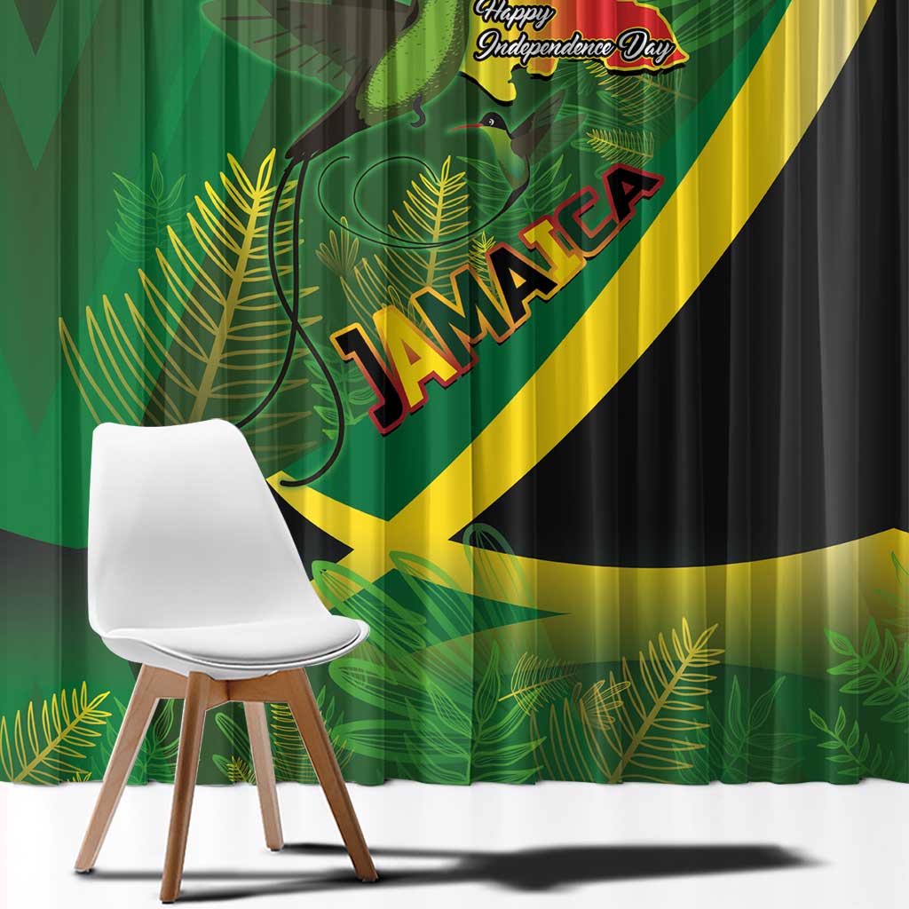 Jamaica Independence Day Window Curtain Swallow-tail Hummingbird Tropical Plants and National Flag - Wonder Print Shop