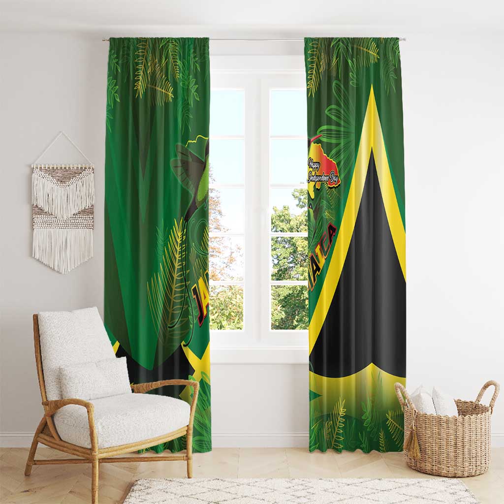Jamaica Independence Day Window Curtain Swallow-tail Hummingbird Tropical Plants and National Flag - Wonder Print Shop