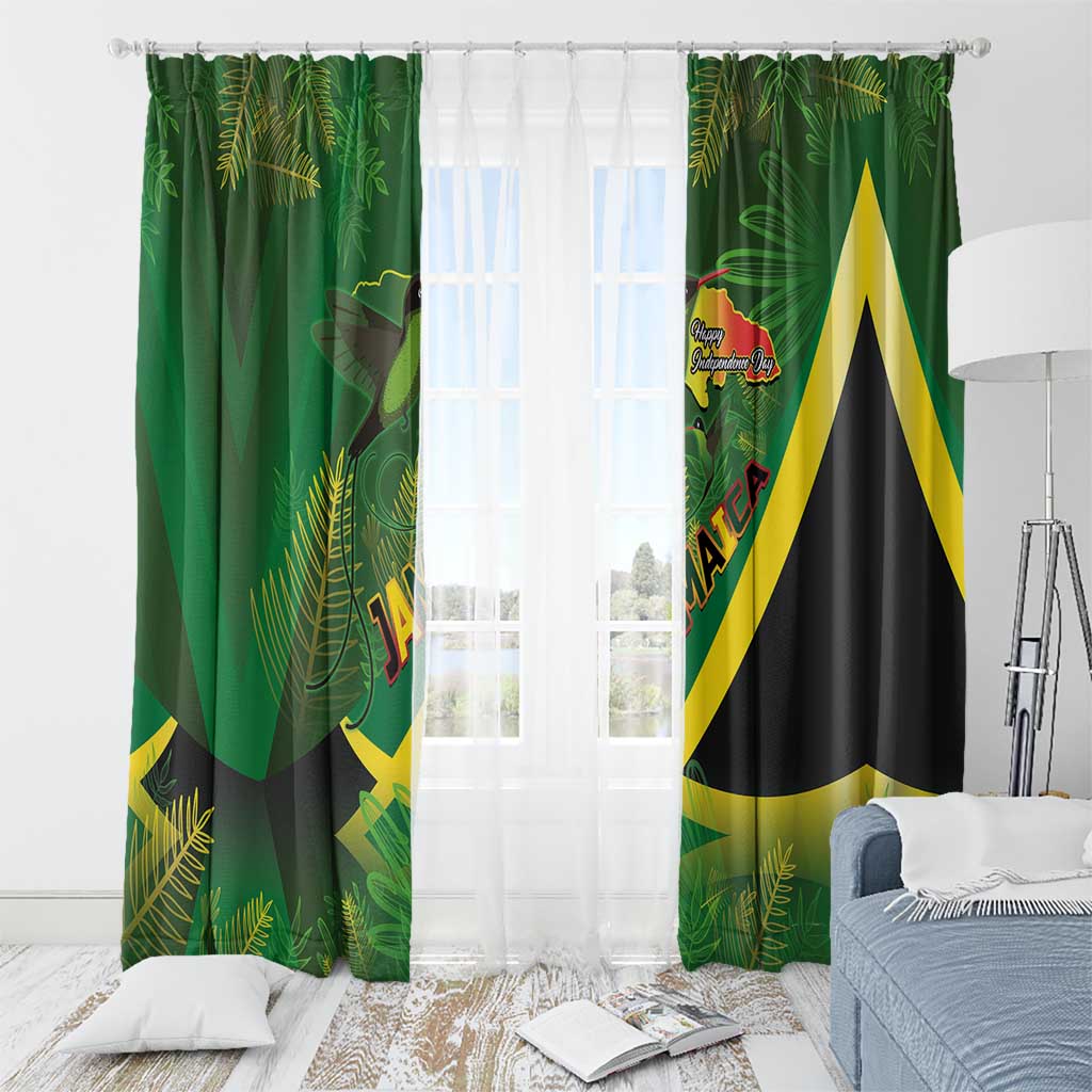 Jamaica Independence Day Window Curtain Swallow-tail Hummingbird Tropical Plants and National Flag - Wonder Print Shop