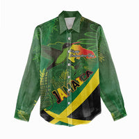 Jamaica Independence Day Women Casual Shirt Swallow-tail Hummingbird Tropical Plants and National Flag - Wonder Print Shop
