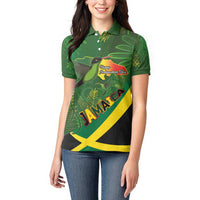 Jamaica Independence Day Women Polo Shirt Swallow-tail Hummingbird Tropical Plants and National Flag - Wonder Print Shop