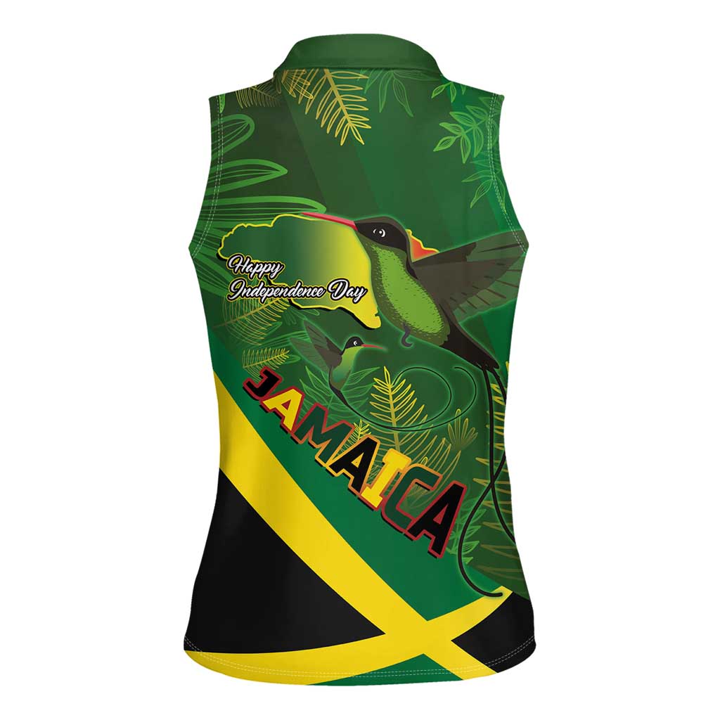 Jamaica Independence Day Women Sleeveless Polo Shirt Swallow-tail Hummingbird Tropical Plants and National Flag - Wonder Print Shop