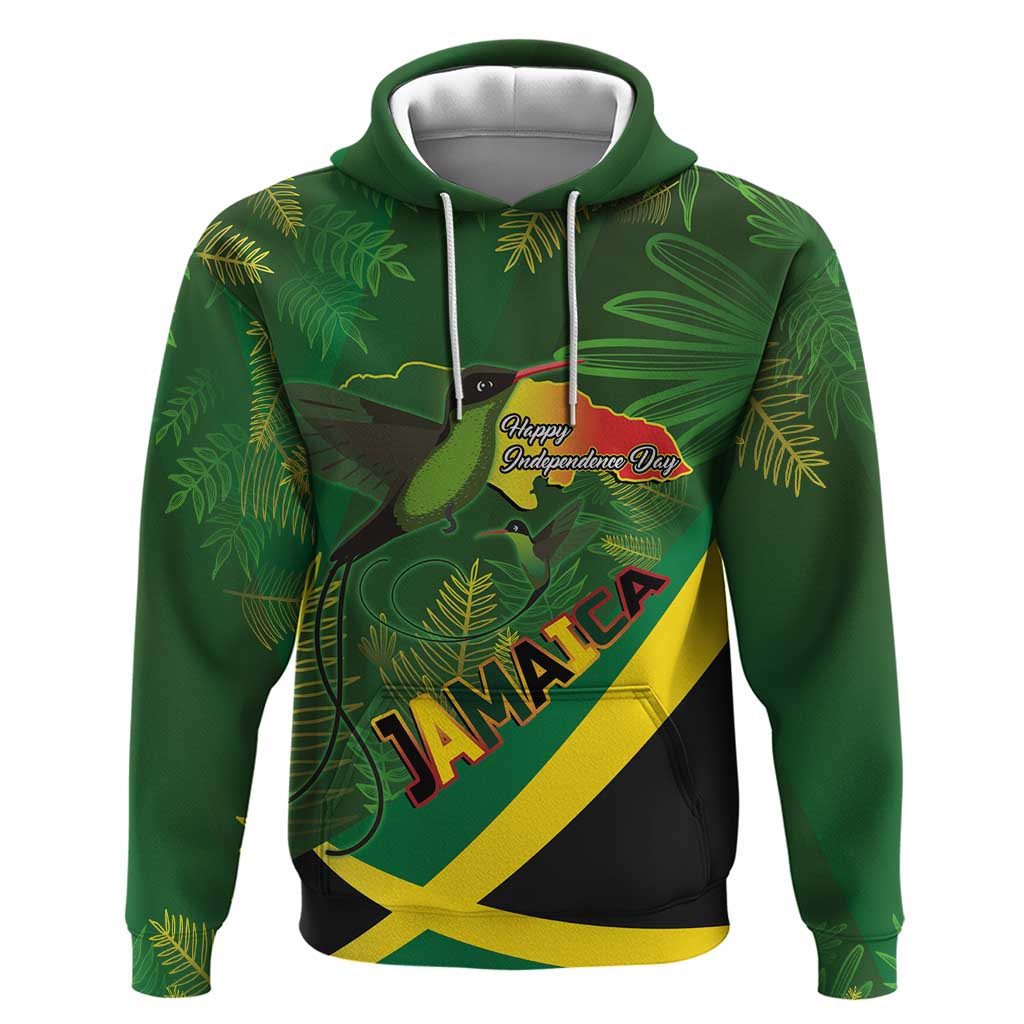 Jamaica Independence Day Zip Hoodie Swallow-tail Hummingbird Tropical Plants and National Flag - Wonder Print Shop
