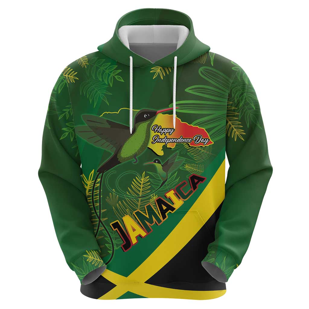 Jamaica Independence Day Zip Hoodie Swallow-tail Hummingbird Tropical Plants and National Flag - Wonder Print Shop