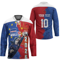 Custom Cape Verde Football 2026 Debut Hockey Jersey Blue Sharks Stand Strong