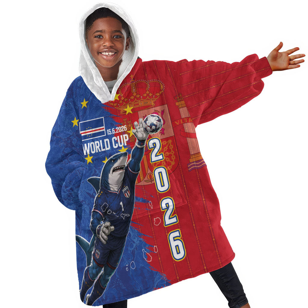 Custom Cape Verde Football 2026 Debut Kid Wearable Blanket Hoodie Blue Sharks Stand Strong