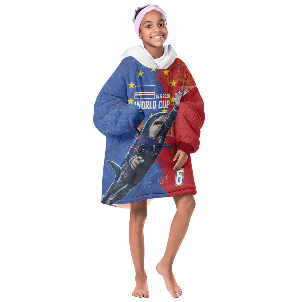 Custom Cape Verde Football 2026 Debut Kid Wearable Blanket Hoodie Blue Sharks Stand Strong