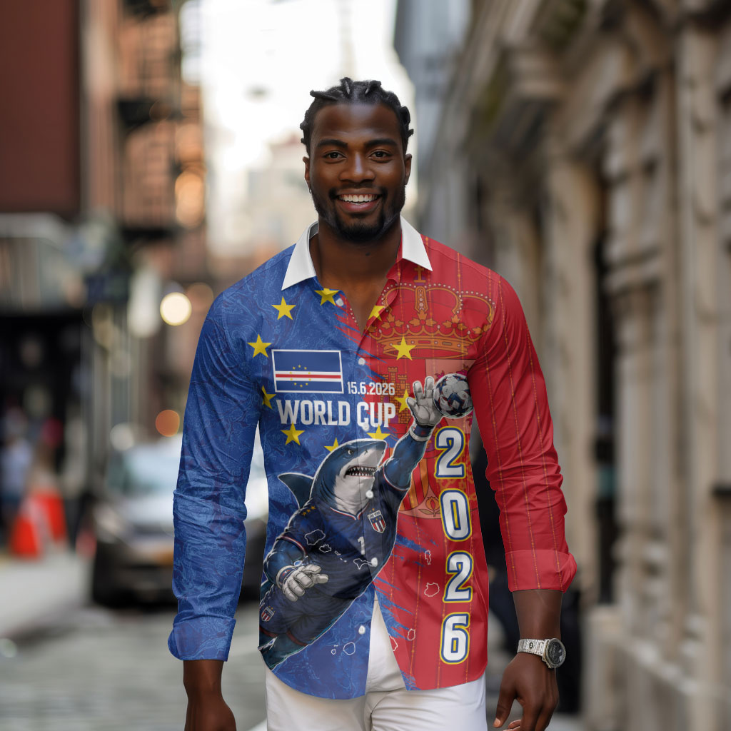 Custom Cape Verde Football 2026 Debut Long Sleeve Button Shirt Blue Sharks Stand Strong