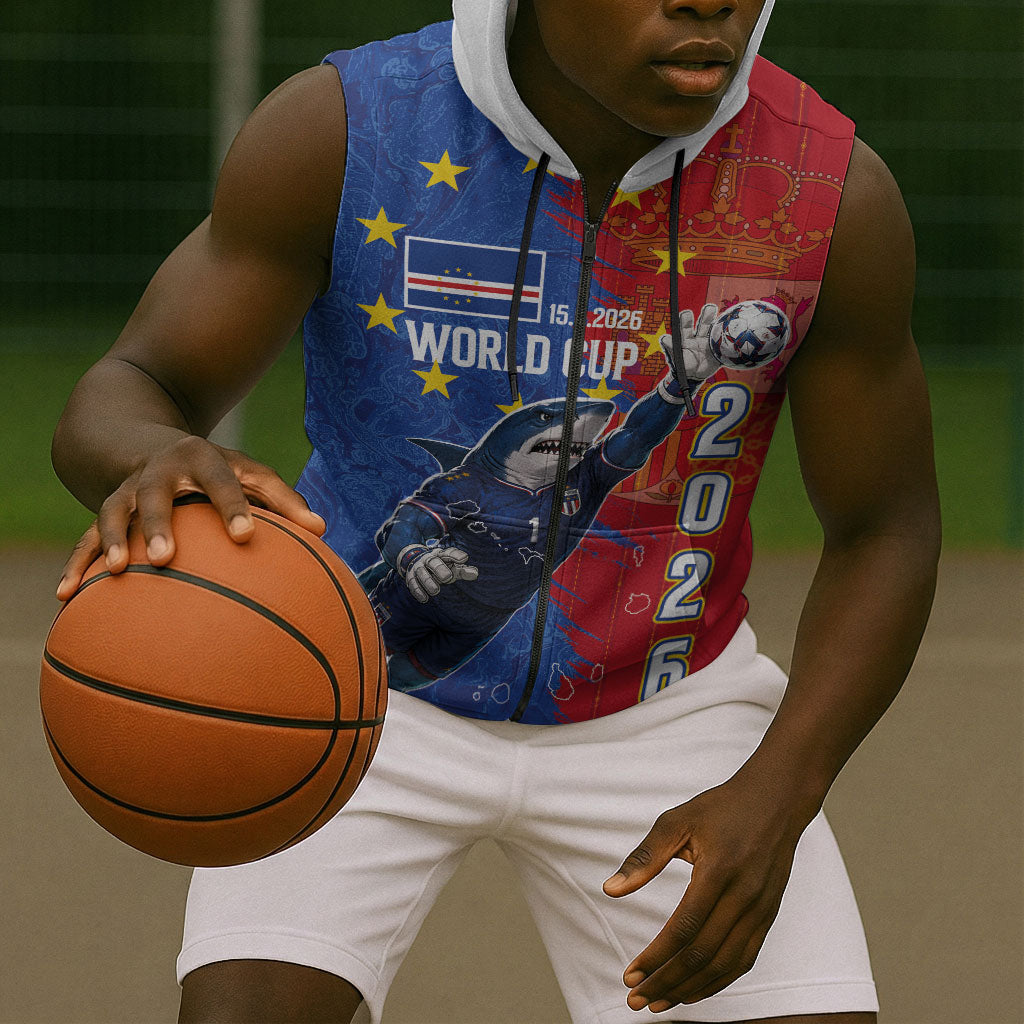 Custom Cape Verde Football 2026 Debut Sleeveless Zip Hoodie Blue Sharks Stand Strong
