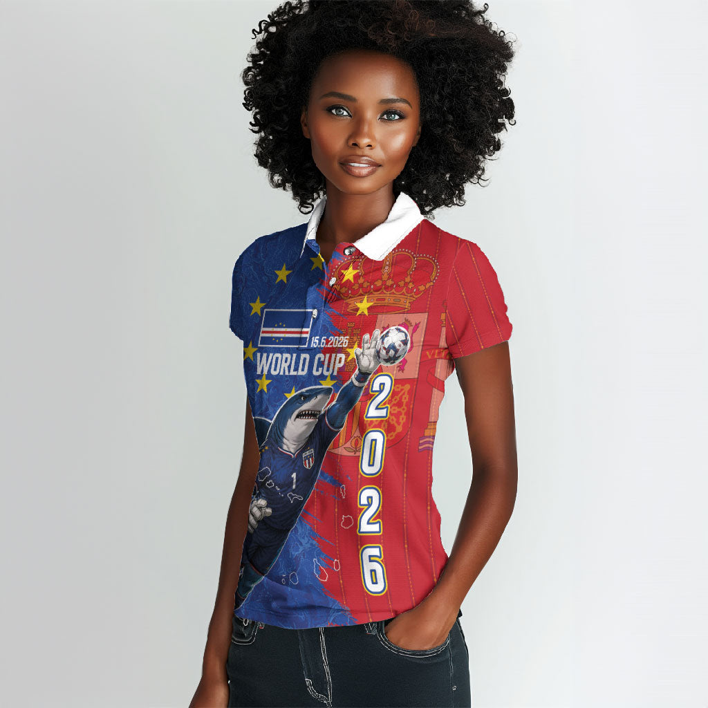 Custom Cape Verde Football 2026 Debut Women Polo Shirt Blue Sharks Stand Strong