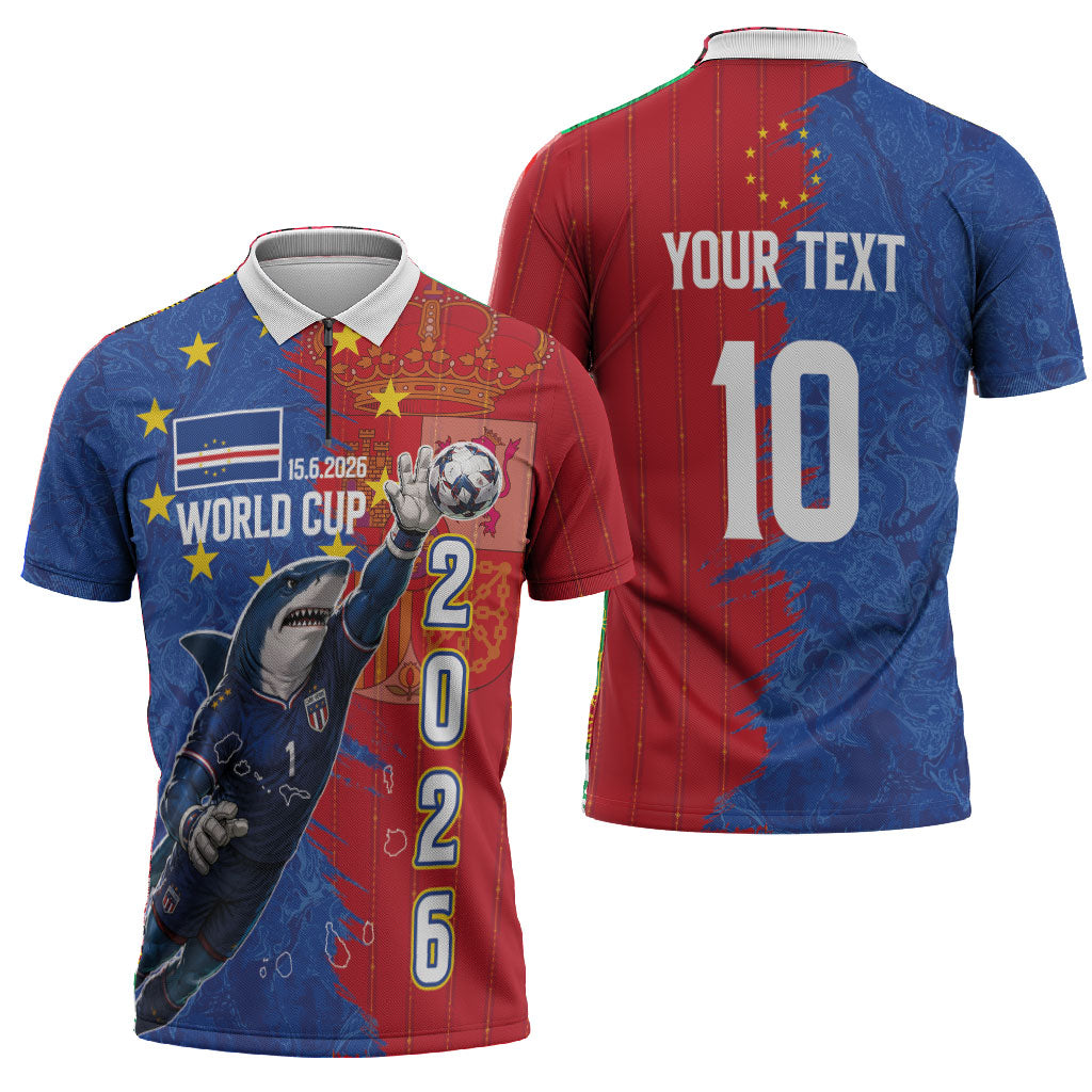 Custom Cape Verde Football 2026 Debut Zipper Polo Shirt Blue Sharks Stand Strong
