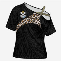 Custom DR Congo Football Cross Shoulder Shirt Leopards Texture Wild Black