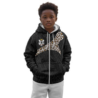Custom DR Congo Football Kid Hoodie Leopards Texture Wild Black